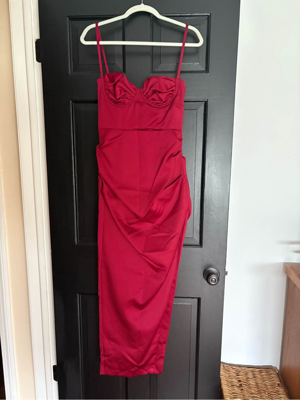 House of CB Burgundy High-Low Satin Slip Dress - Picture 2 of 6